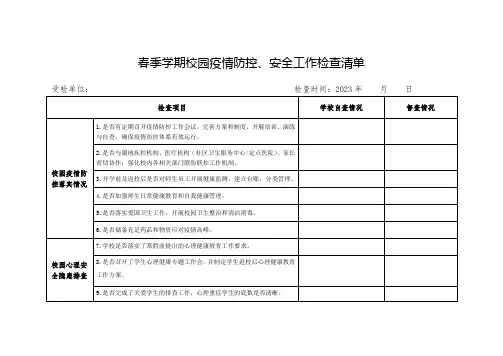 春季学期校园疫情防控、安全工作检查清单