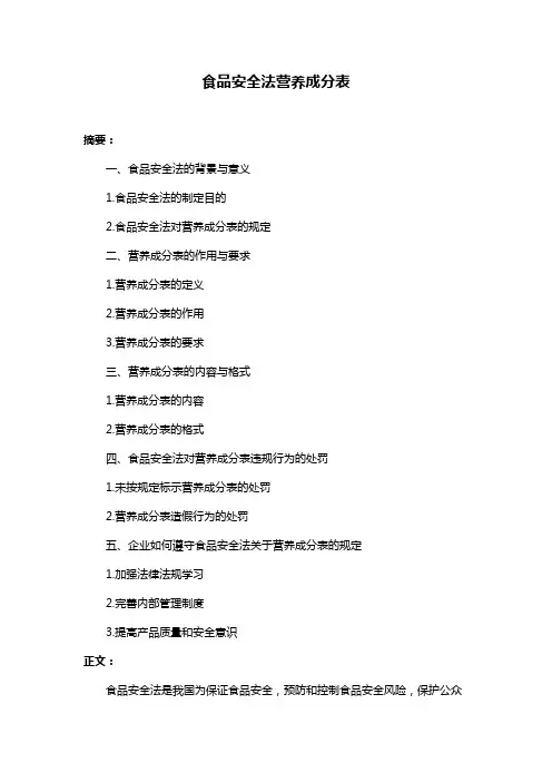 食品安全法营养成分表