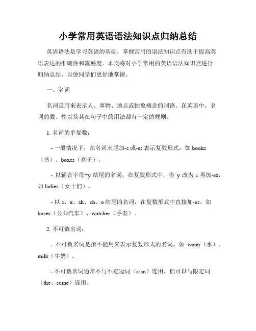 小学常用英语语法知识点归纳总结