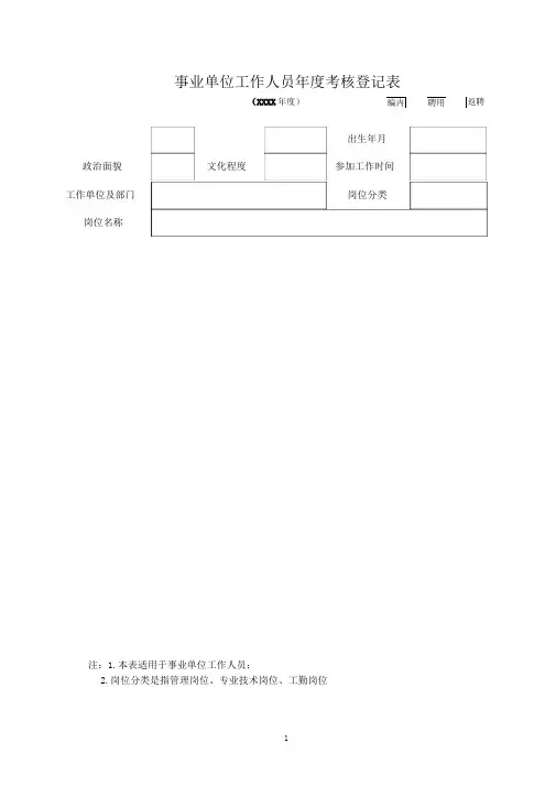 事业单位工作人员年度考核登记表及样表