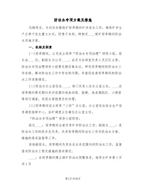 防治水专项方案及措施(四篇)