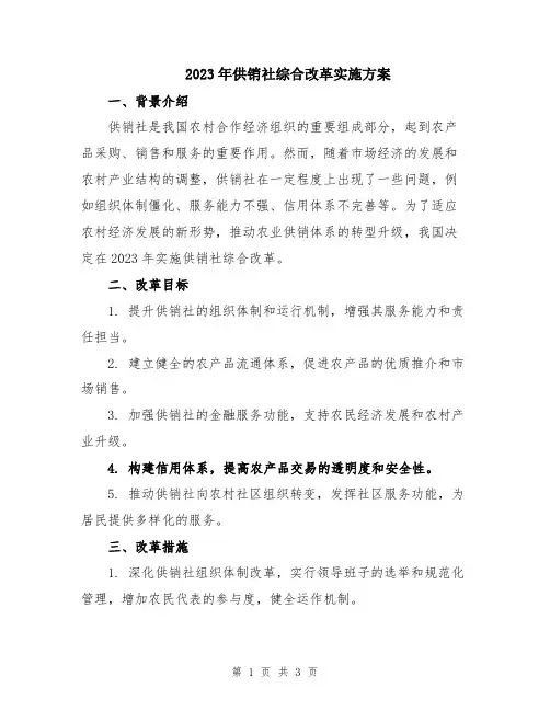 2023年供销社综合改革实施方案