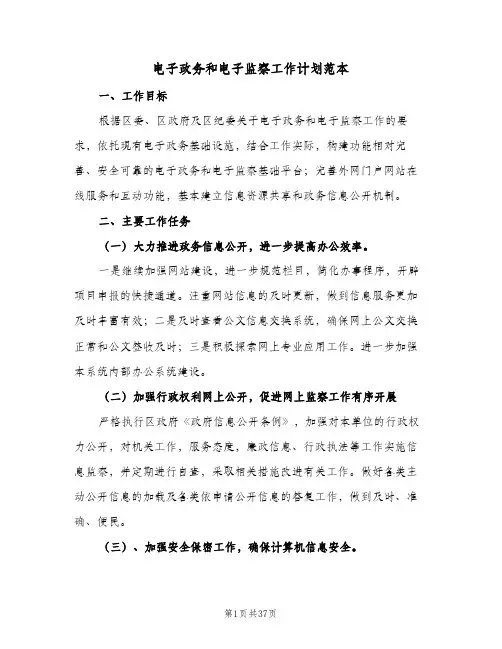 电子政务和电子监察工作计划范本(三篇)