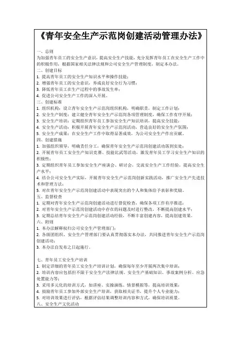 《青年安全生产示范岗创建活动管理办法》