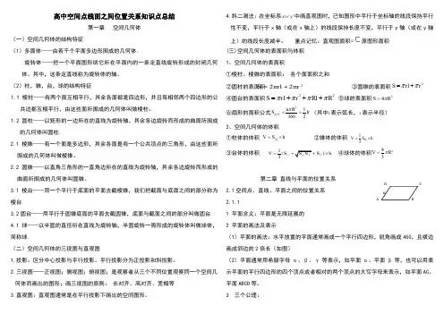 空间点线面之间位置关系知识点总结