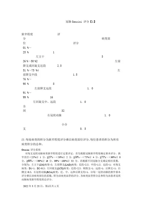 冠脉病变评分