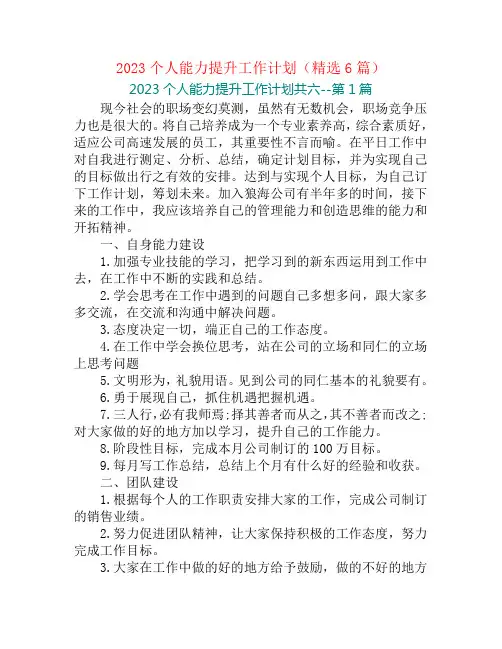2023个人能力提升工作计划(精选6篇)