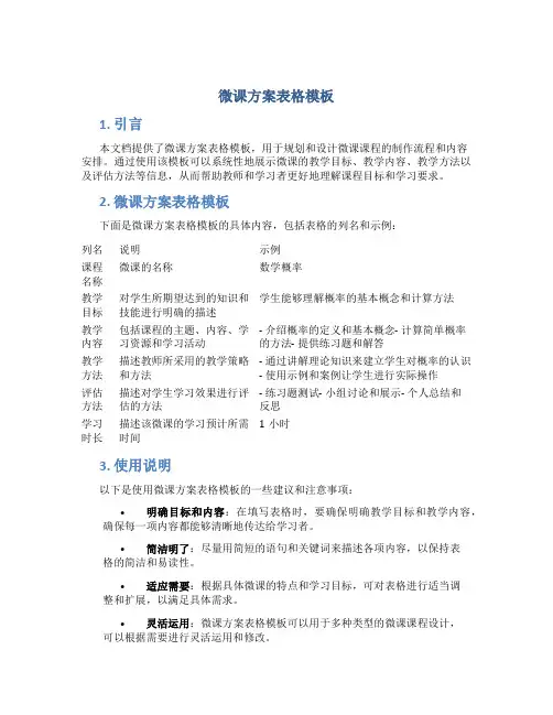 微课方案表格模板