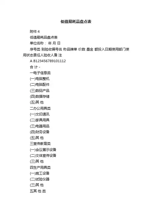 低值易耗品盘点表
