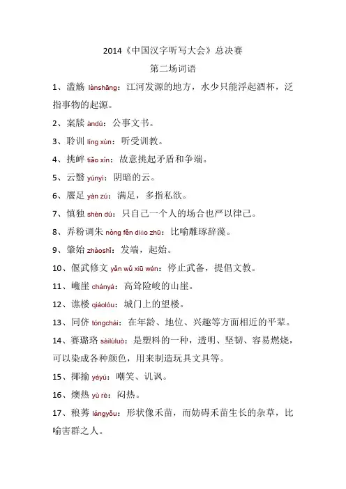 2014《中国汉字听写大会》总决赛第二场词语