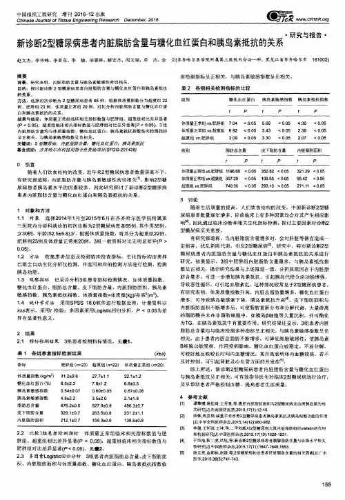 新诊断2型糖尿病患者内脏脂肪含量与糖化血红蛋白和胰岛素抵抗的关系