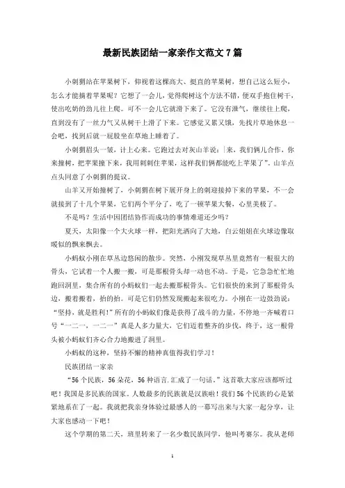 最新民族团结一家亲作文范文7篇