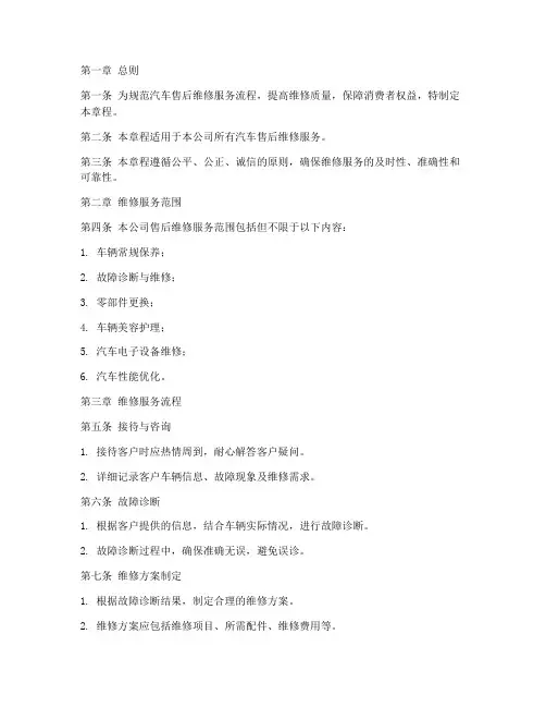汽车售后维修章程模板