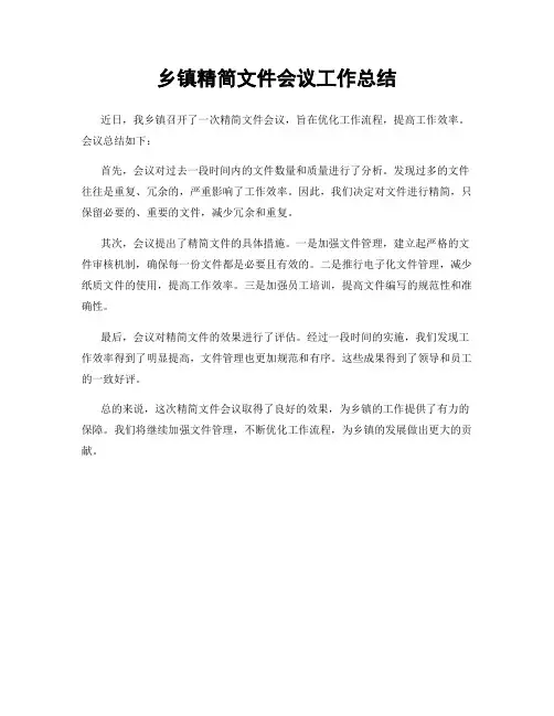 乡镇精简文件会议工作总结