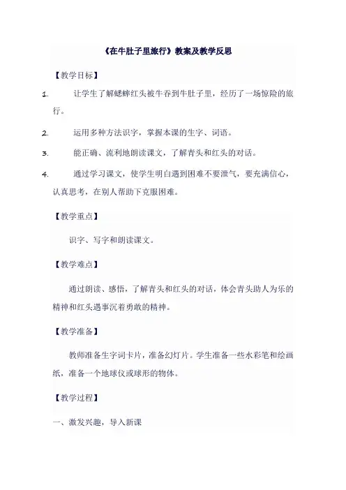 《在牛肚子里旅行》教案及教学反思