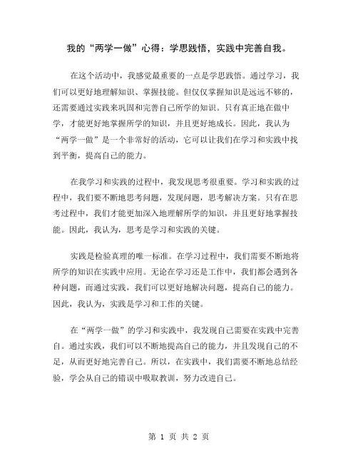我的“两学一做”心得：学思践悟,实践中完善自我
