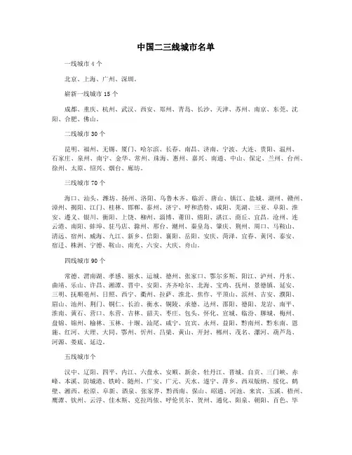 中国二三线城市名单