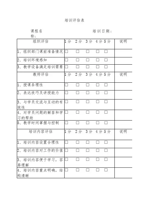 培训评估表