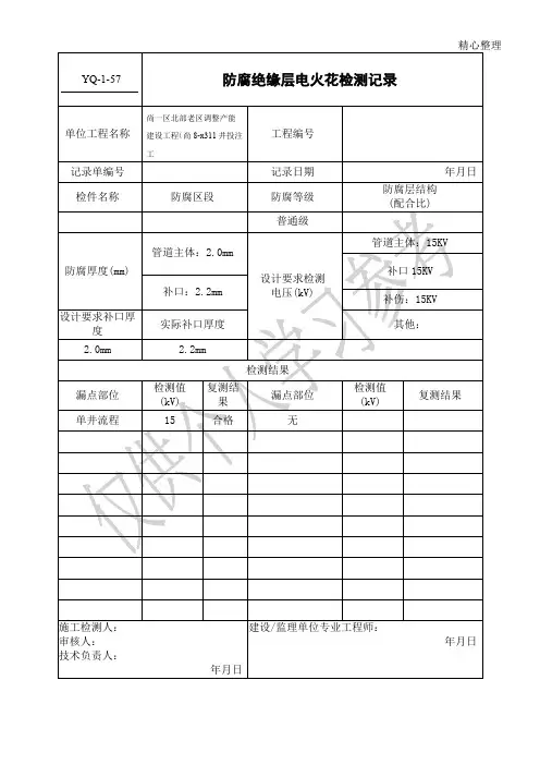 防腐绝缘层电火花检测记录12350