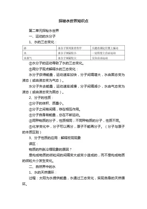 探秘水世界知识点