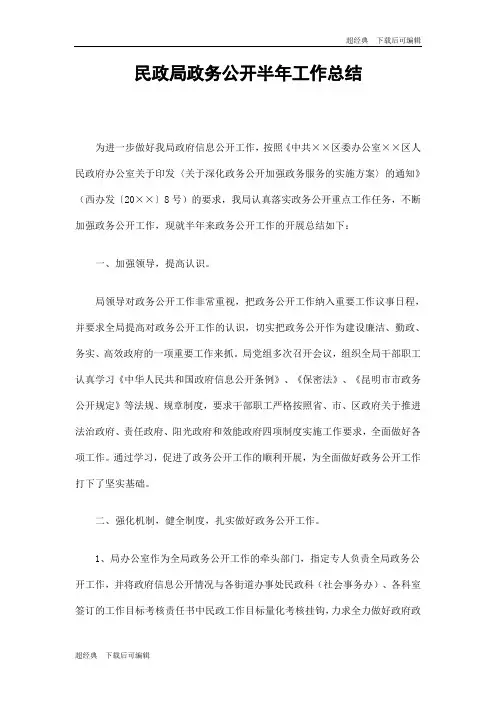 民政局政务公开半年工作总结