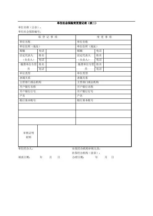 XX公司办理社保业务常用表格