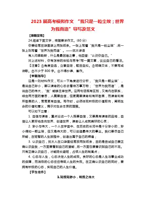 2023届高考模拟作文+“我只是一粒尘埃;世界为我而造”导写及范文