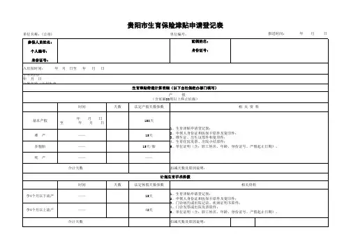 (贵阳)生育保险津贴申请登记表2016版