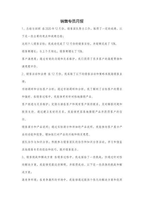 销售专员月报