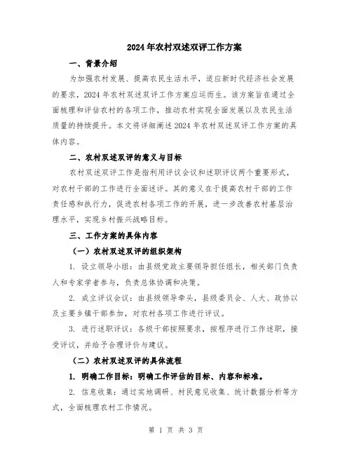 2024年农村双述双评工作方案