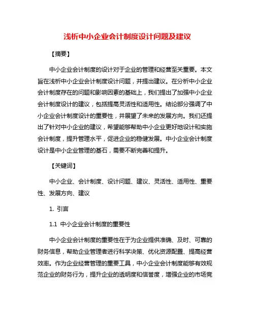 浅析中小企业会计制度设计问题及建议