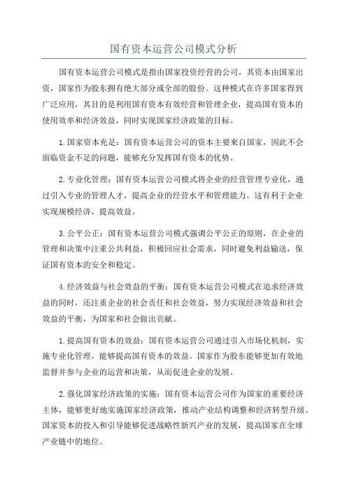 国有资本运营公司模式分析