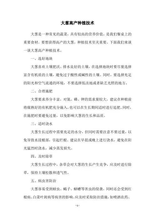 大葱高产种植技术