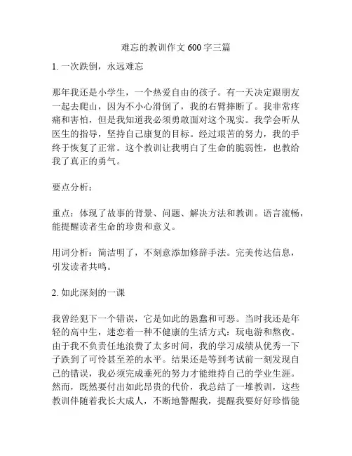 难忘的教训作文600字三篇