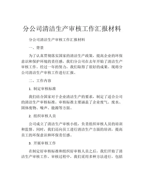 分公司清洁生产审核工作汇报材料