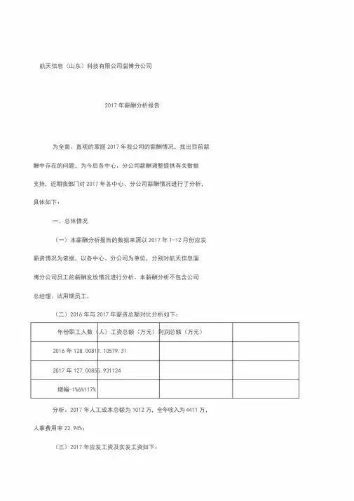 2017年薪酬分析报告