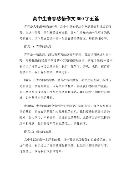 高中生青春感悟作文800字五篇