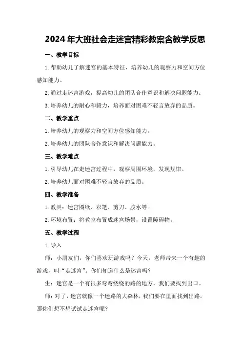 2024年大班社会走迷宫精彩教案含教学反思