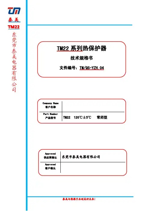 TM22温控开关 温度开关 热保护器技术规格书