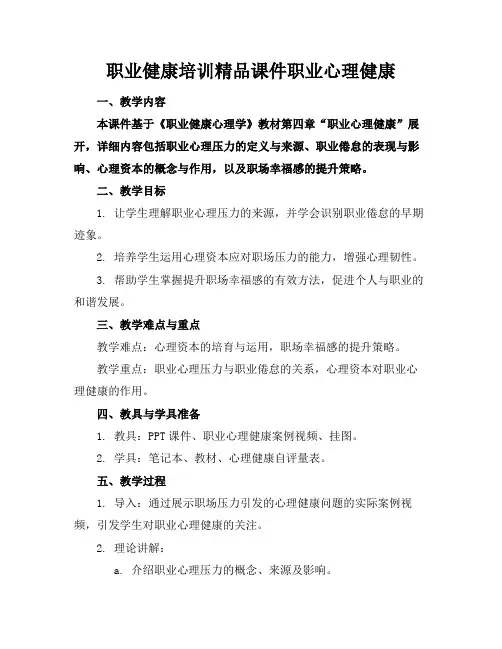 职业健康培训精品课件职业心理健康