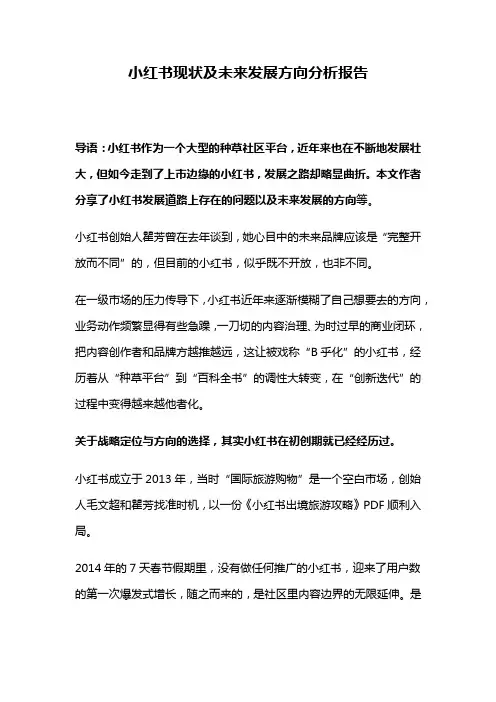 小红书现状及未来发展方向分析报告