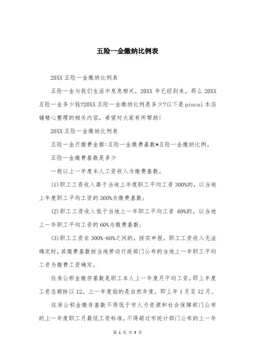 五险一金缴纳比例表大全（最新版）