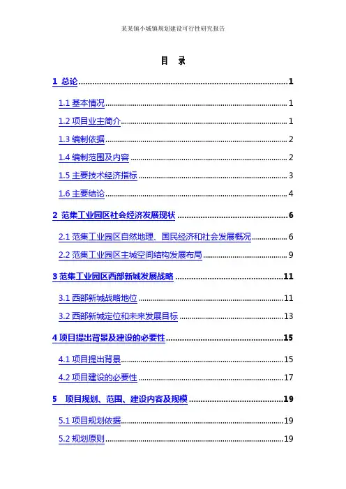 某某镇小城镇规划建设可行性研究报告
