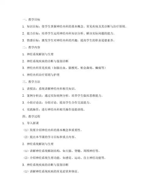 神经内科教学教案模板范文
