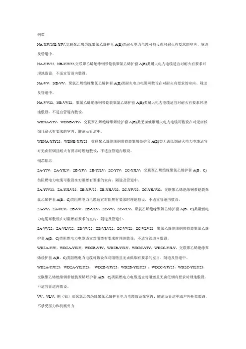 电力电缆各型号中符号含义