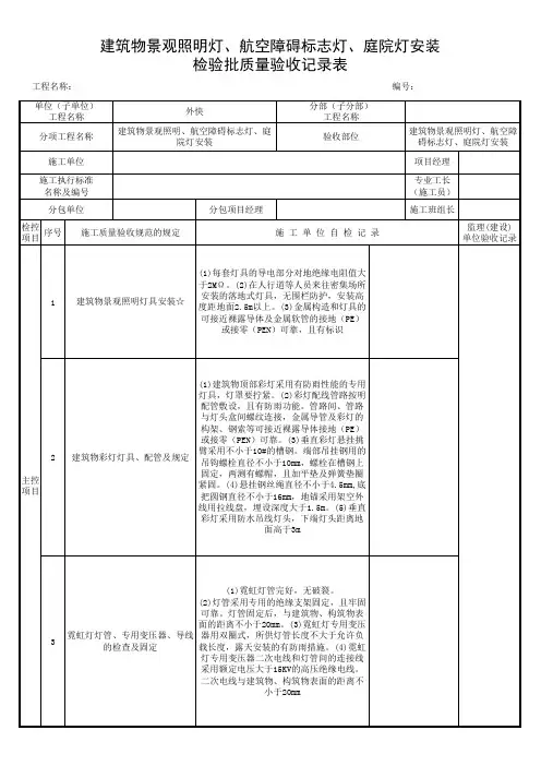 建筑物景观照明灯、航空障碍标志灯、庭院灯安装检验批质量验收记录表