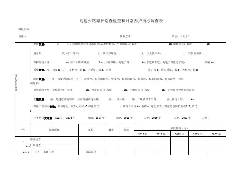 高速公路养护巡查检查和日常养护指标调查表
