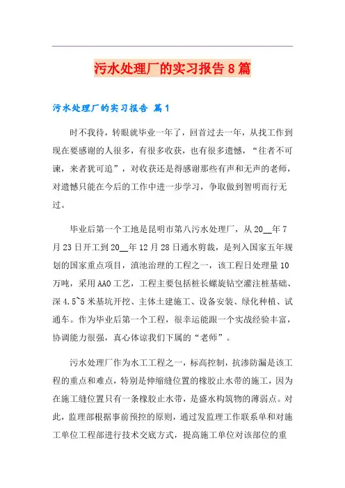污水处理厂的实习报告8篇