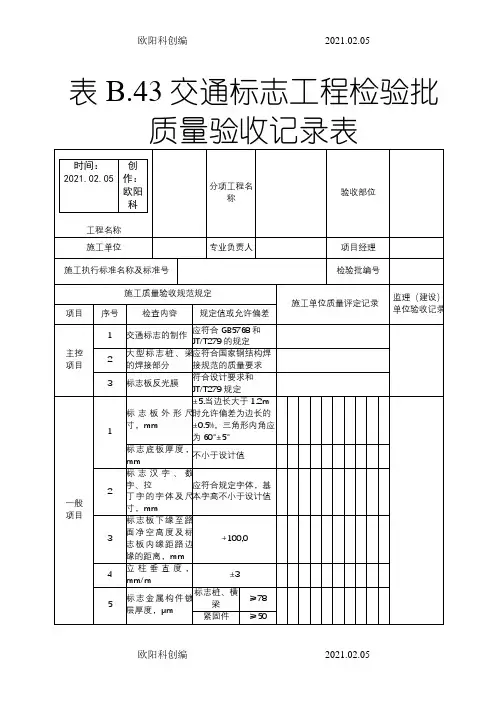 交通标志工程检验批质量验收记录表之欧阳科创编
