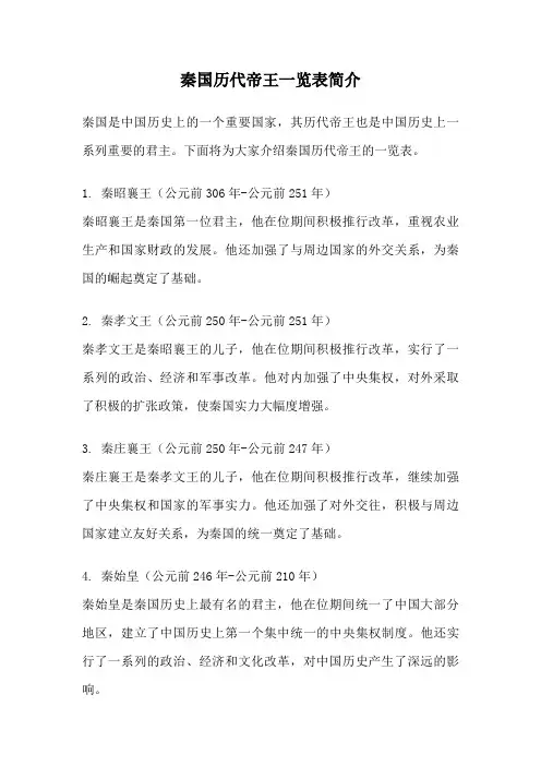 秦国历代帝王一览表简介